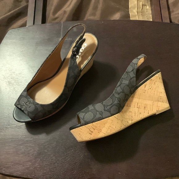 COACH SANDALS WEDGE SLINGBACK Size 10 (Navy Blue) - Picture 1 of 2